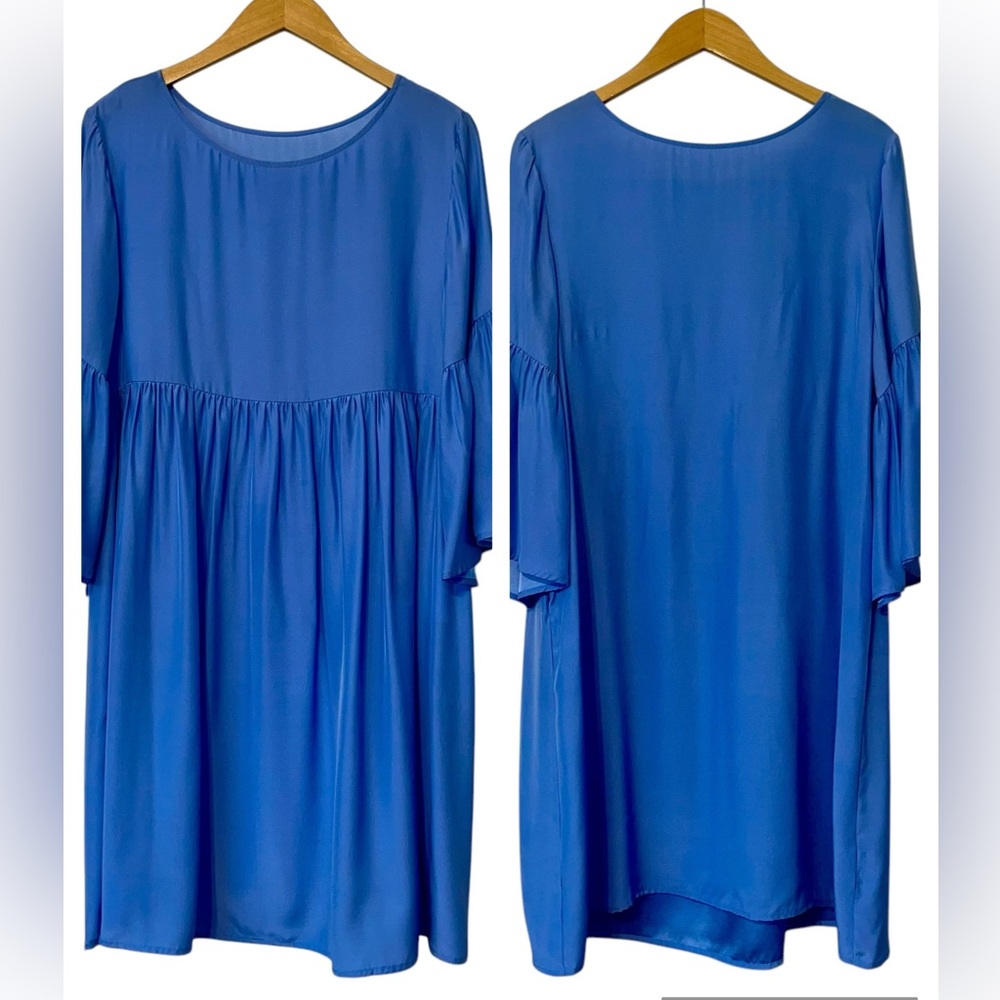 NWT La Roque Riviera Reversible Dress 100% Silk Blue O/S Pockets Knee Length